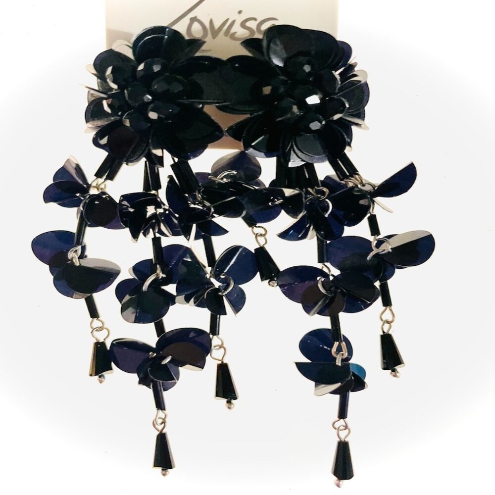 Pair of Elegant Dressy Black Floral Drop Earrings